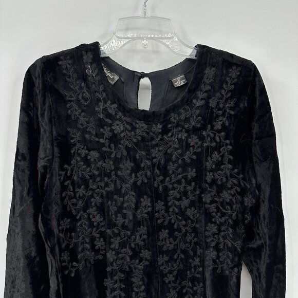 vintage 90s BLACK VELVET DRESS midi goth emo embroidered witchicore black S - Picture 4 of 8